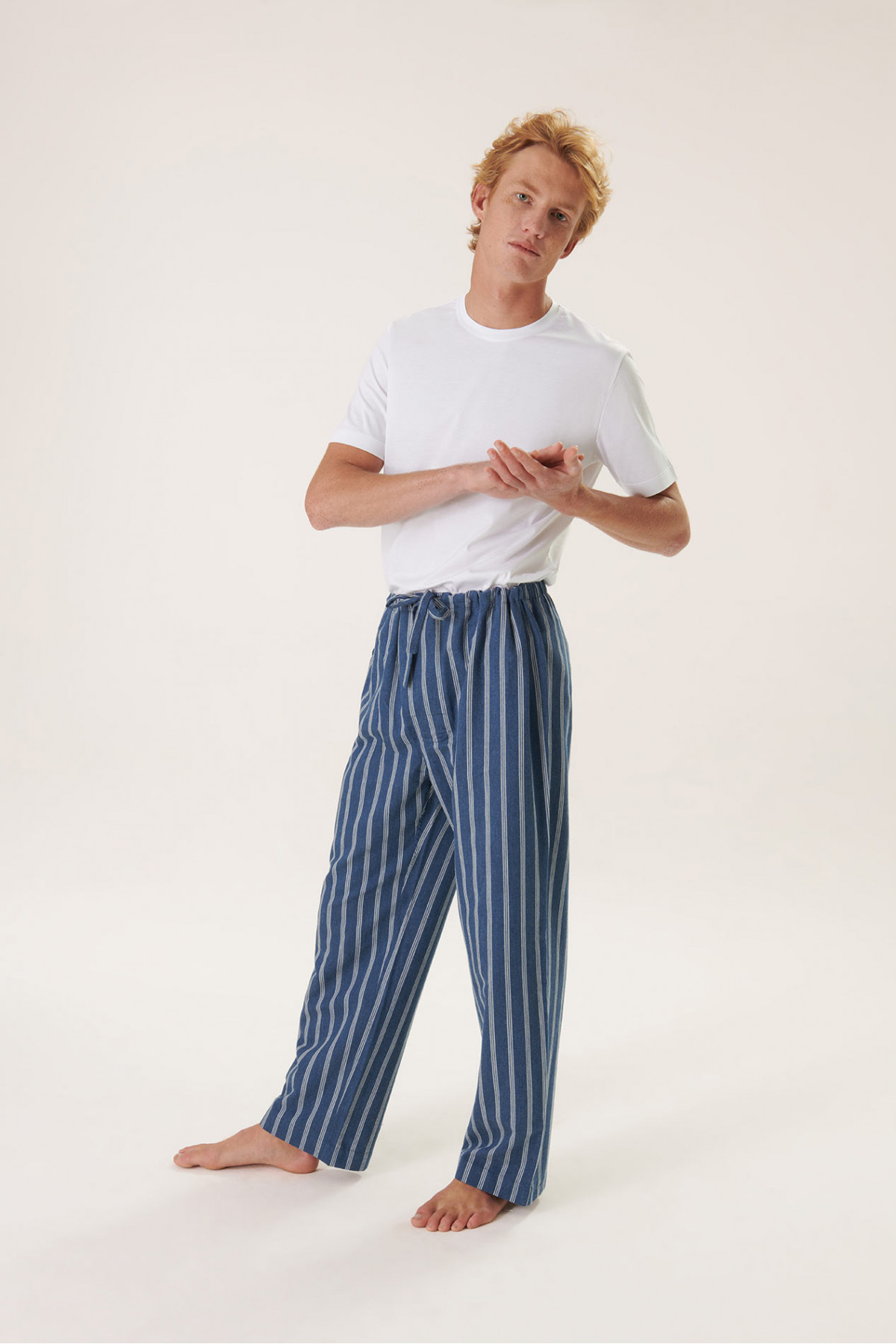 Blue and white striped pajama online pants